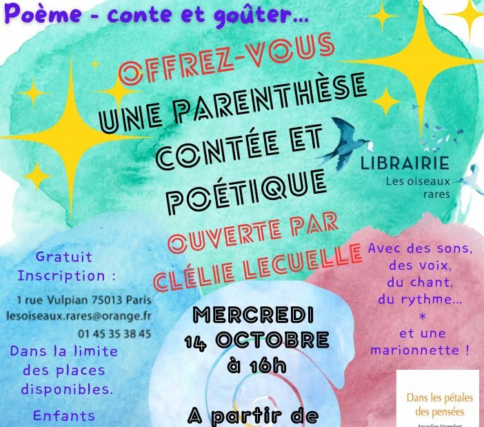 Lecture-Conte et goûter pour les enfants à partir de 5 ans – Mercredi 14 Octobre à 16h